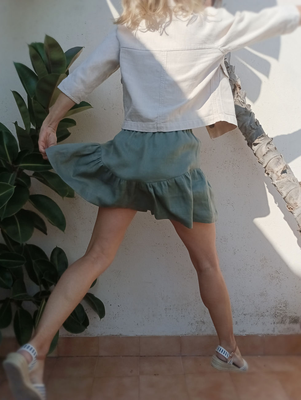 Thumbnail: Dusty green / YARROW  / slip on skorts / lightweight linen / handmade by Kadrika