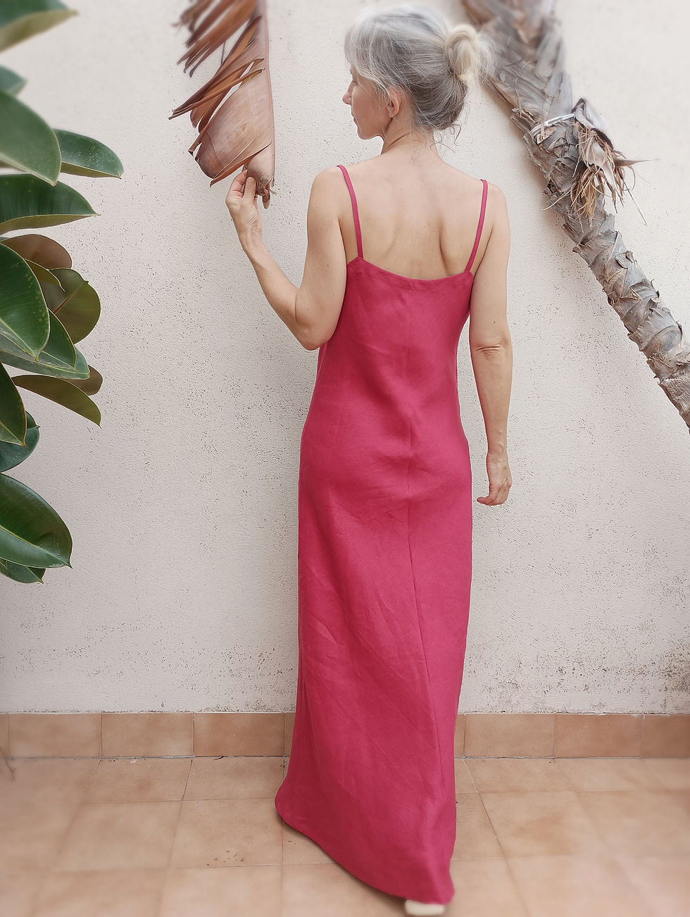 Thumbnail: Deep red / HEART FERN / bias maxi slip-dress / medium weight linen / handmade by Kadrika