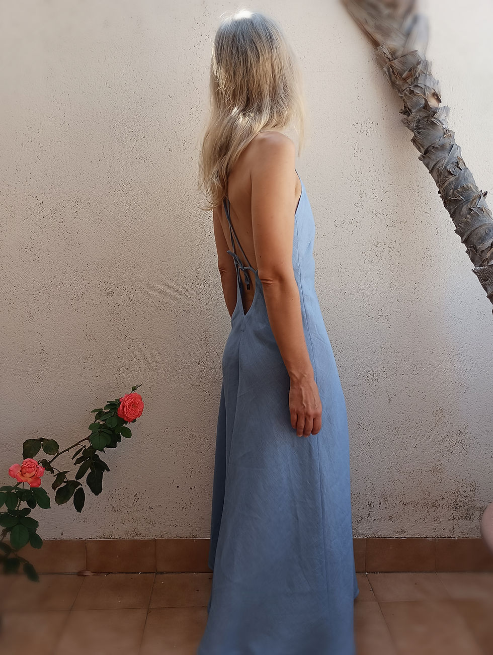 Thumbnail: Lupine blue / MONSTROSE / bias cut, open back, maxi dress / medium weight linen / handmade by Kadrika
