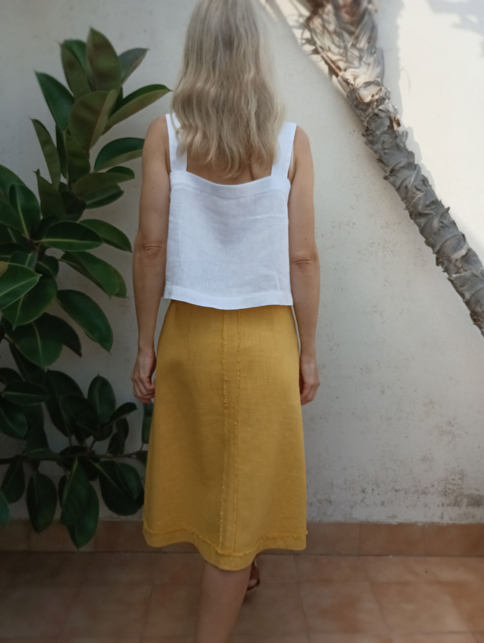 Thumbnail: Yellow / HELENIUM AUTUMNALE / wrap-skirt / ramie tweed / handmade by Kadrika