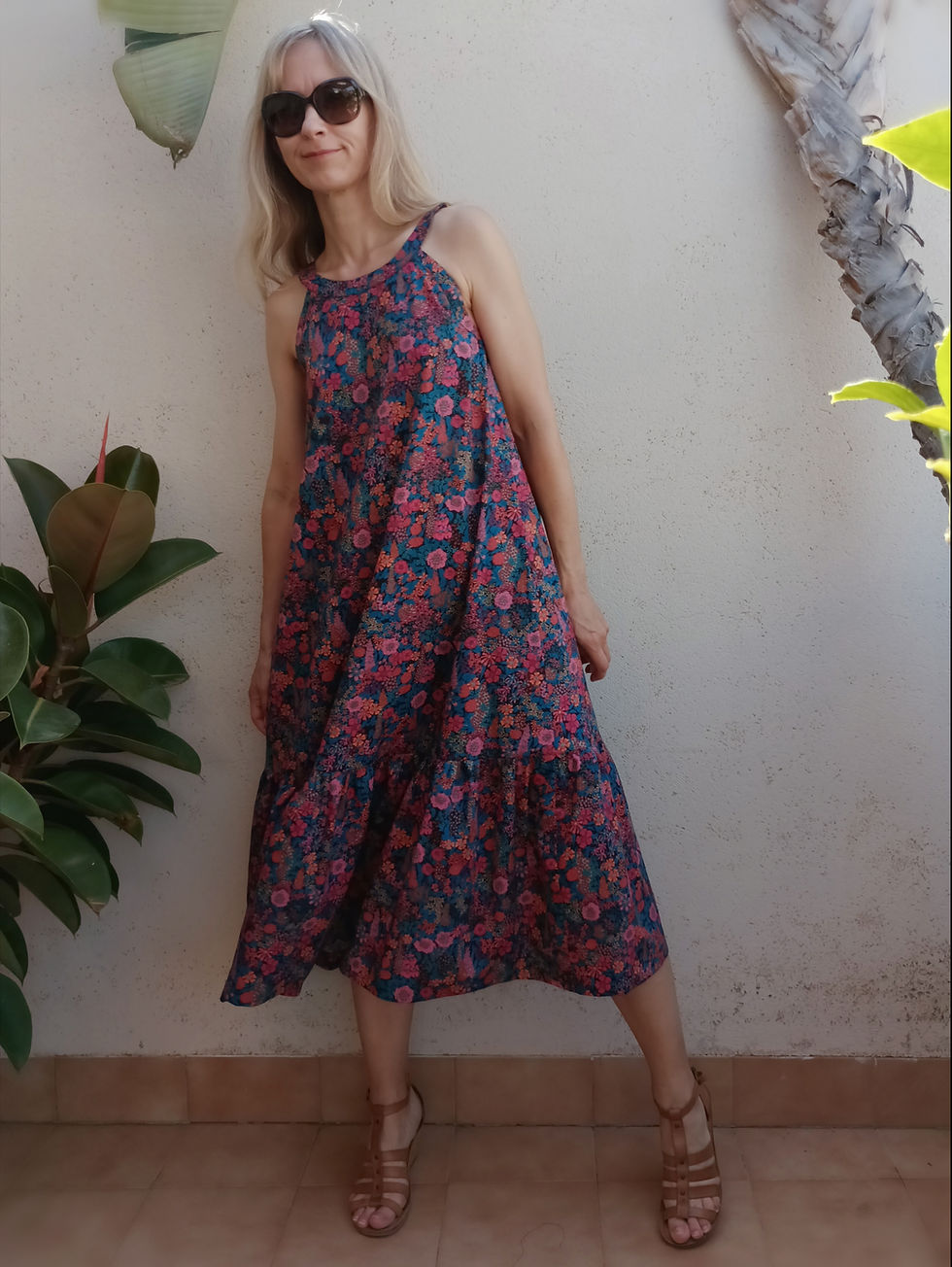 Thumbnail: Pink / SNAPDRAGON / sleeveless tiered dress / floral lawn cotton / handmade by Kadrika