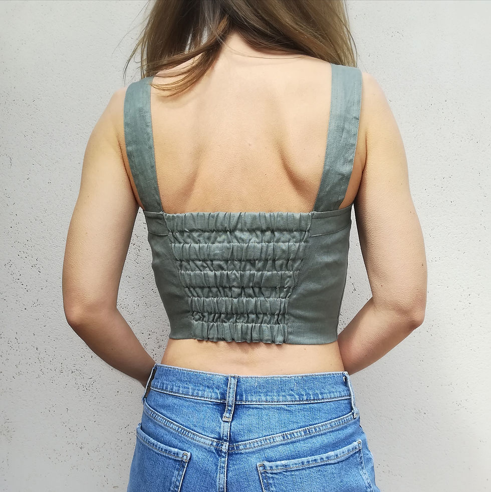 Thumbnail: Dusty green/ PRIMROSE / crop top with snap button front / medium weight linen / handmade by Kadrika