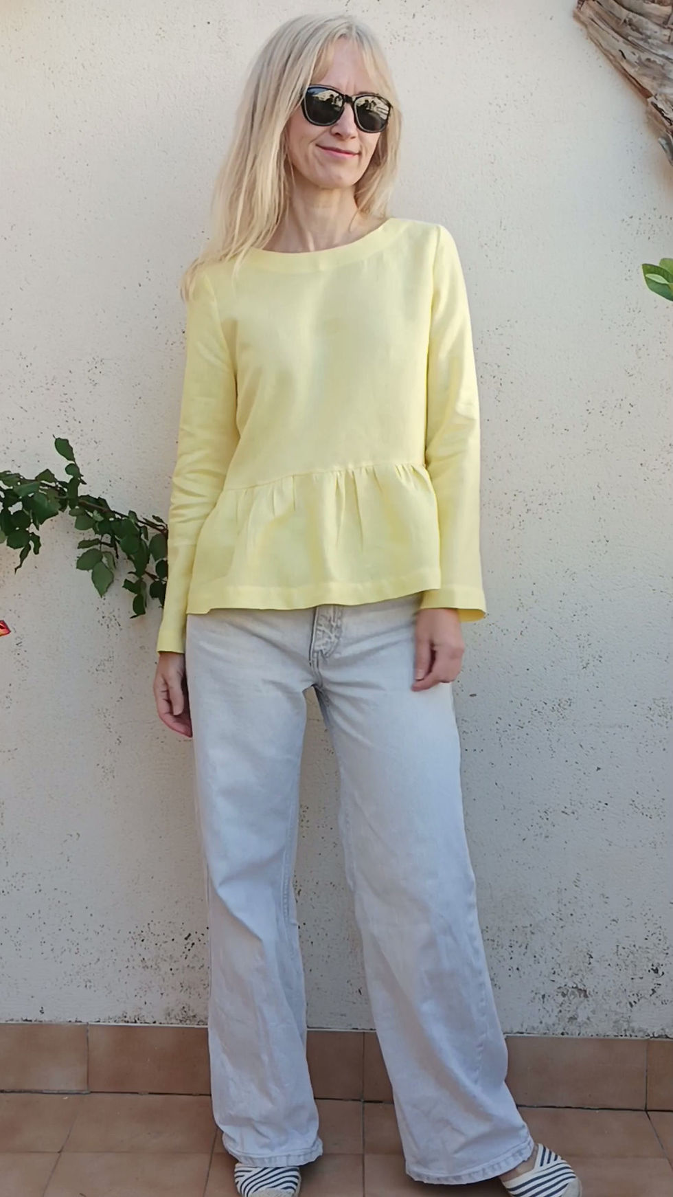 Thumbnail: Fresh yellow / FALL SALVIA / long-sleeve peplum top / medium weight linen / handmade by Kadrika