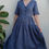 Thumbnail: Blue / BLUE LIANTRIS / button-front 3/4-sleeve dress / medium weight linen / handmade by Kadrika