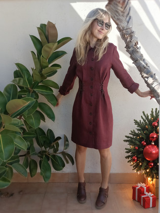 purple Heavy Linen, shirt dress with long sleeves