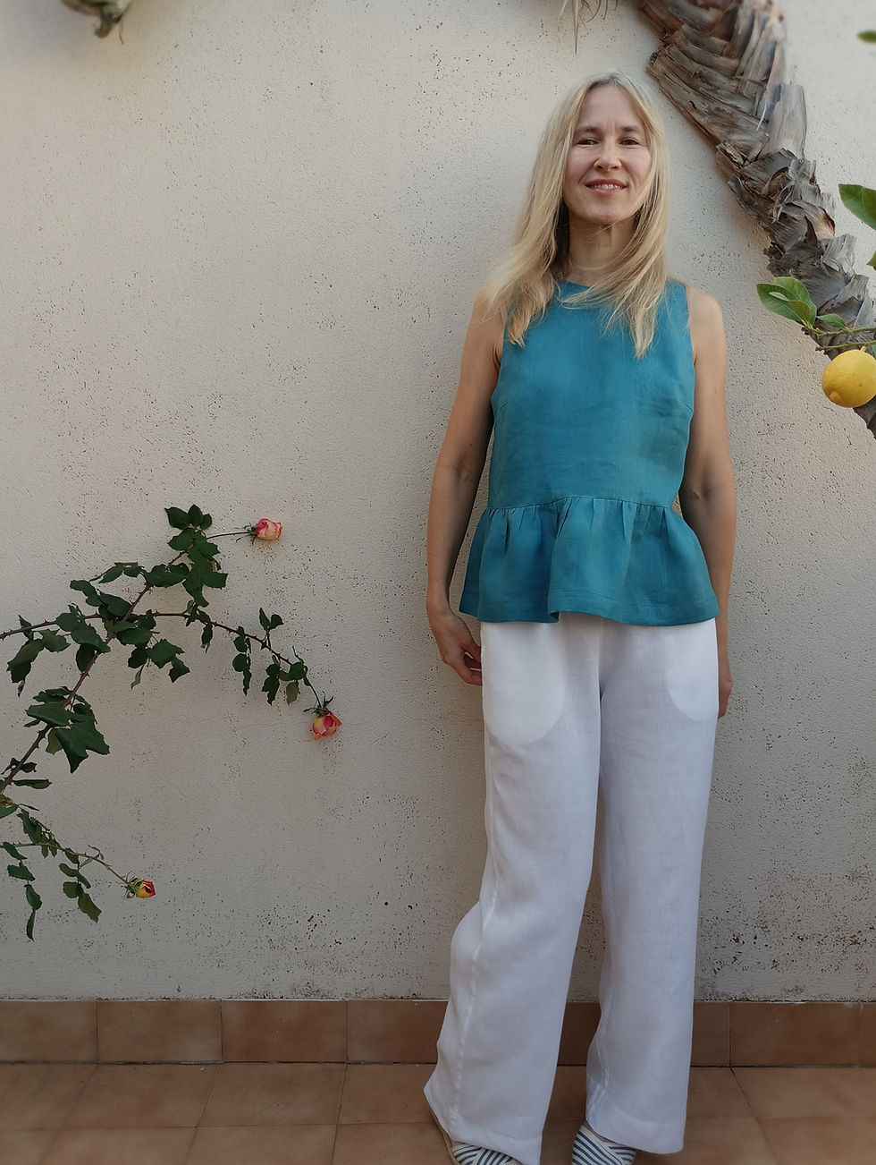Thumbnail: Teal blue / SALVIA / sleeveless peplum top  / medium weight linen / handmade by Kadrika