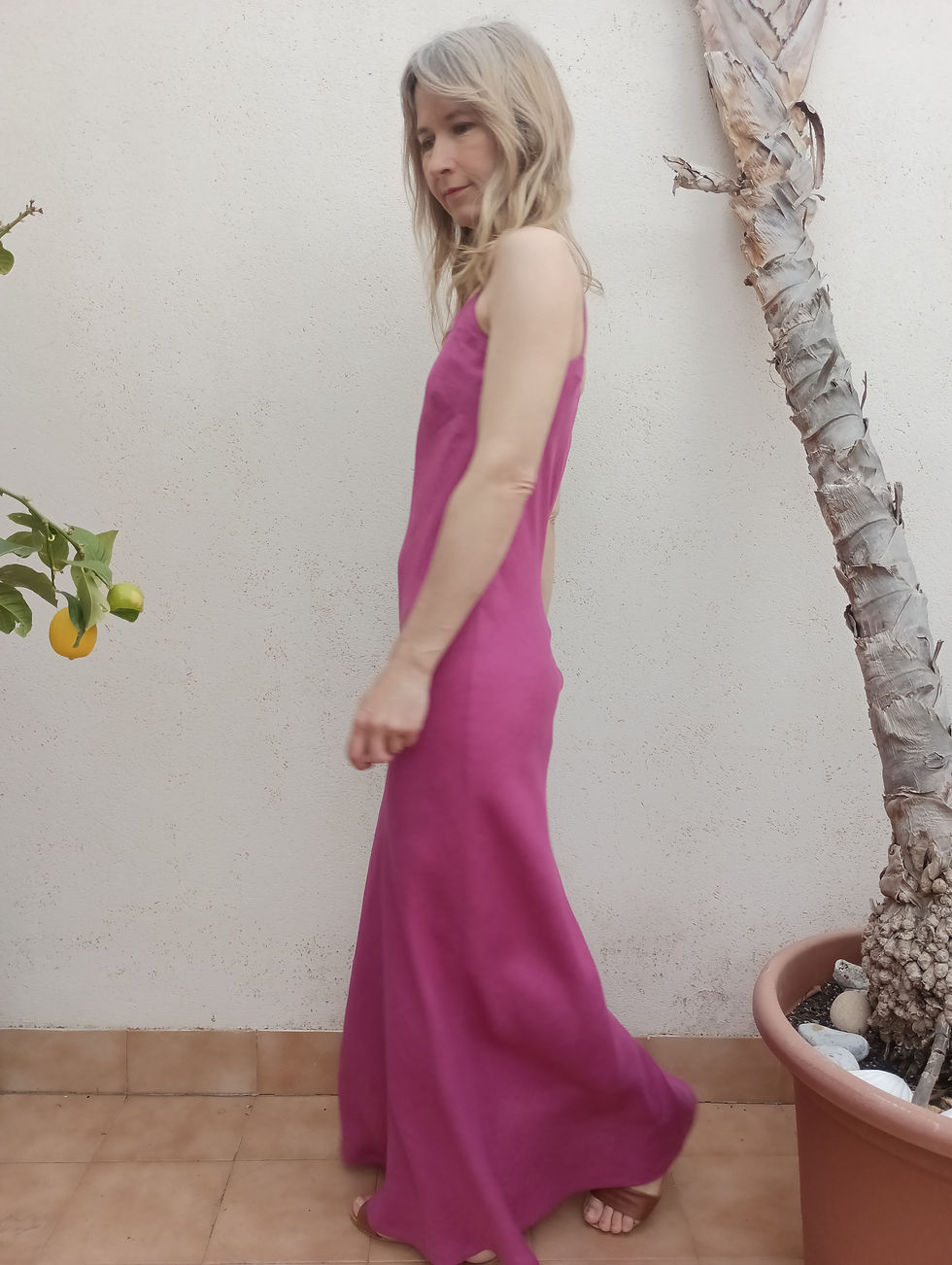 Thumbnail: Red / HEART FERN / bias maxi slip-dress / lightweight linen / handmade by Kadrika
