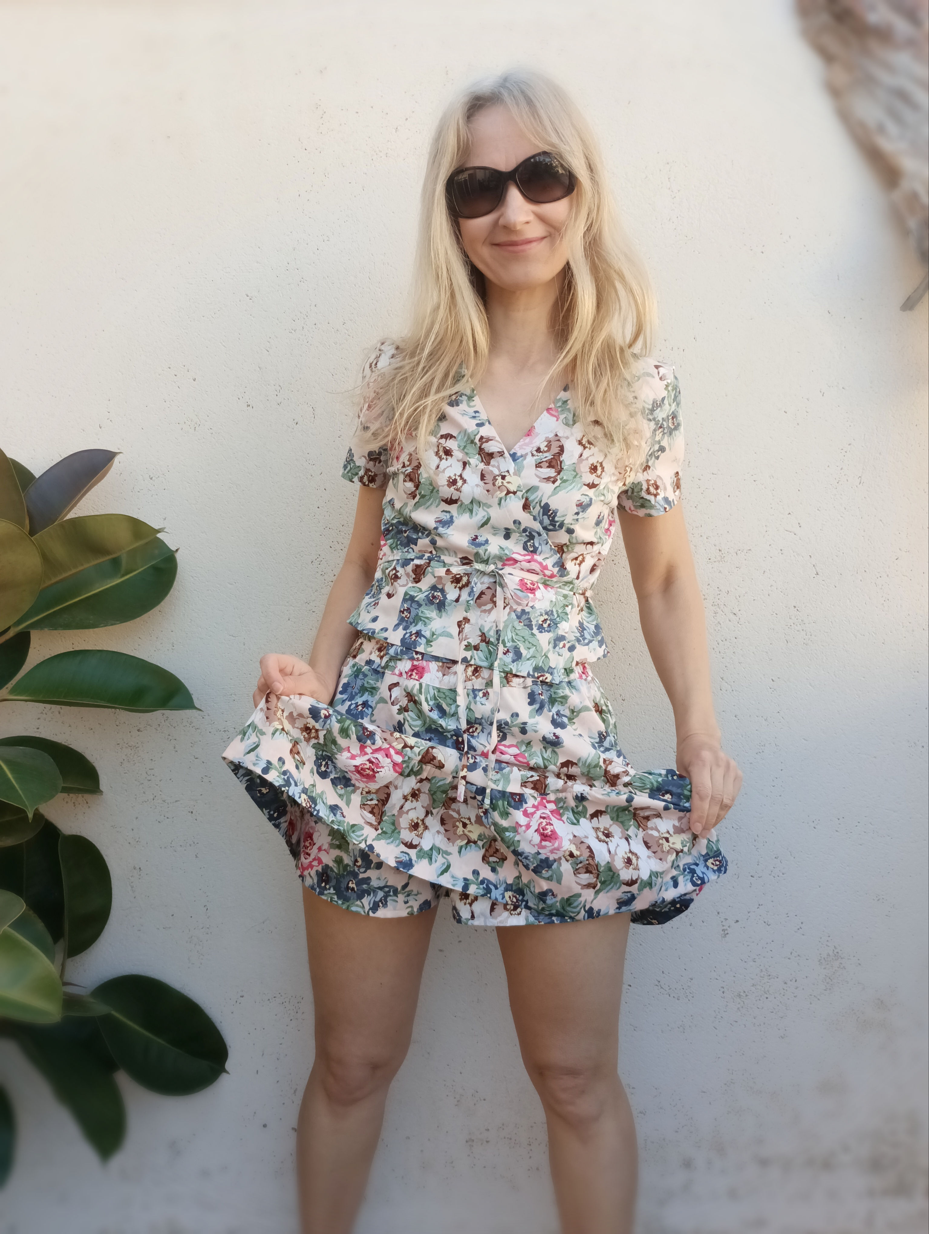 Pale pink / YARROW / slip on skorts / floral cotton poplin / handmade by Kadrika