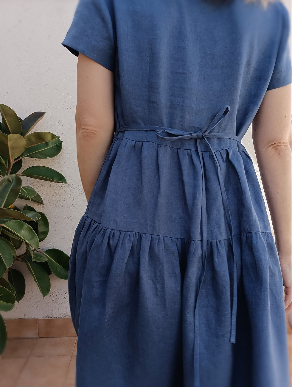 Thumbnail: Blue / SMALL LIANTRIS / button-front short-sleeve dress / medium weight linen / handmade by Kadrika
