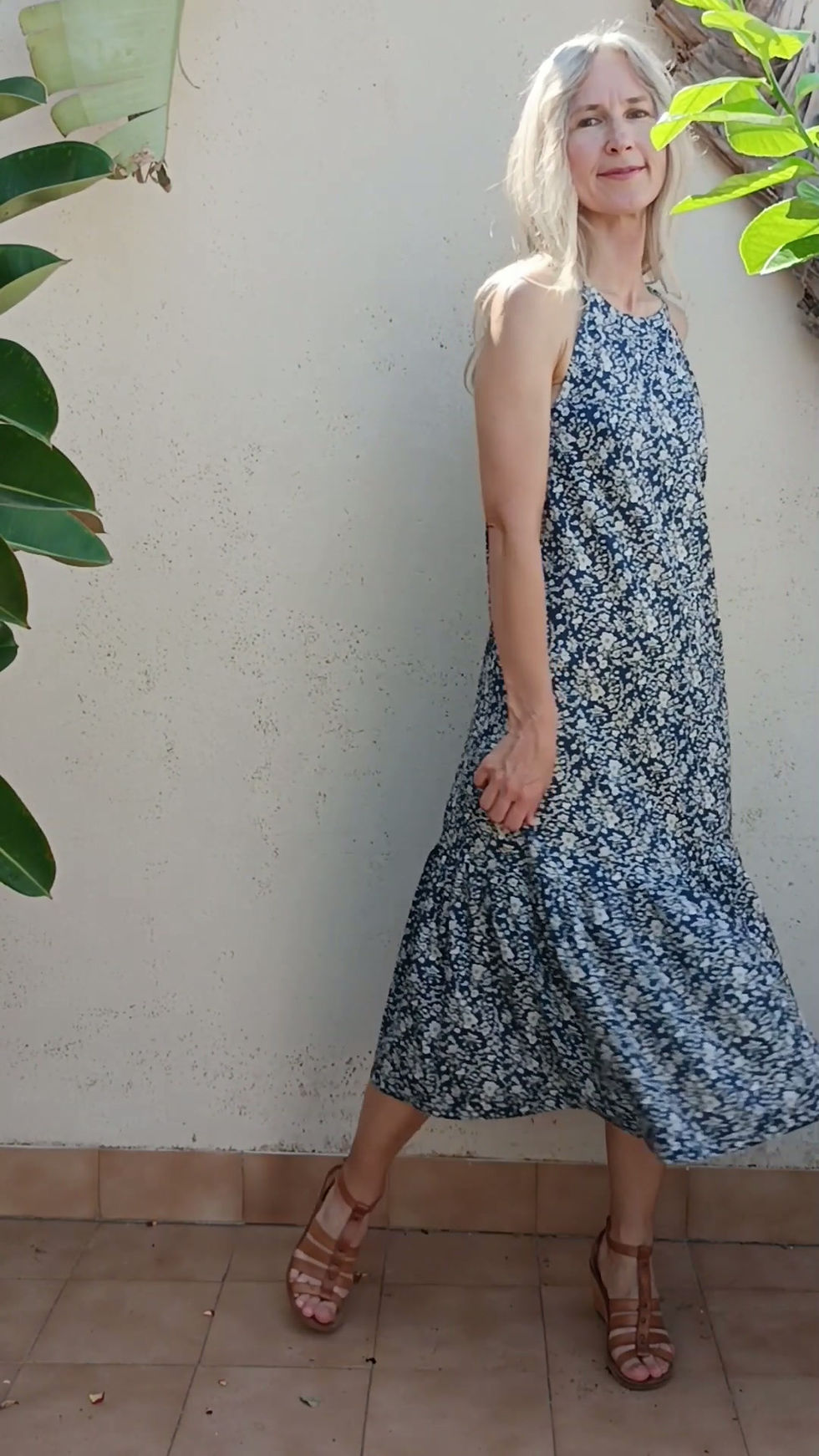 Thumbnail: Navy / SNAPDRAGON / sleeveless tiered dress / floral lawn cotton / handmade by Kadrika