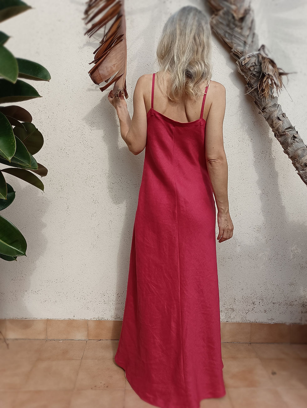 Thumbnail: Deep red / HEART FERN / bias maxi slip-dress / medium weight linen / handmade by Kadrika