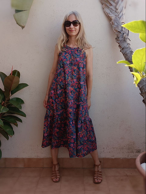 floral cotton lawn tiered dress Cabana Life - Floral Short Sleeve Tiered Dress - Blue