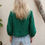Thumbnail: Emerald / AZULEJO / 3/4 puff-sleeve top / medium weight linen / handmade by Kadrika
