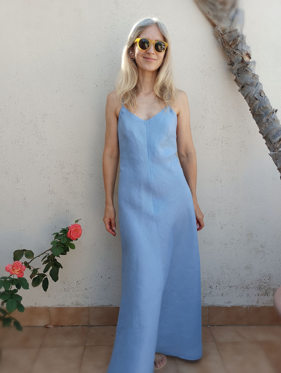 Thumbnail: Lupine blue / MONSTROSE / bias cut, open back, maxi dress / medium weight linen / handmade by Kadrika