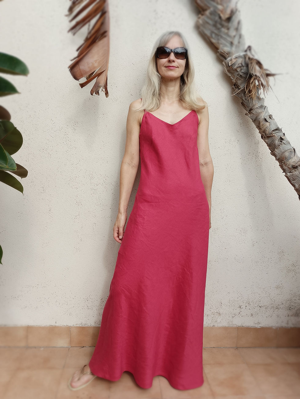 Thumbnail: Deep red / HEART FERN / bias maxi slip-dress / medium weight linen / handmade by Kadrika