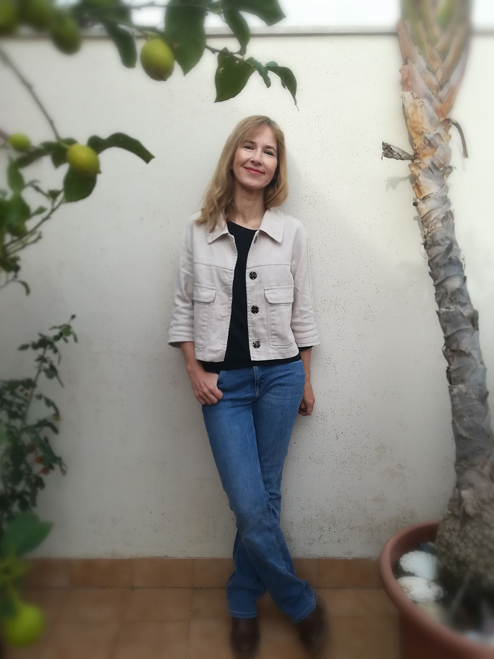 Thumbnail: Beige / DANDELION / cropped jacket with 3/4 sleeves / ramie tweed / handmade by Kadrika