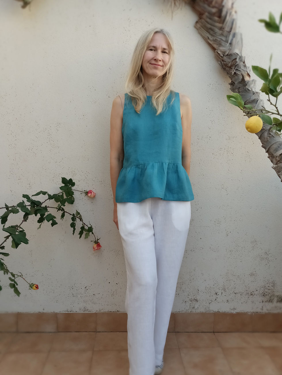 Thumbnail: Teal blue / SALVIA / sleeveless peplum top  / medium weight linen / handmade by Kadrika