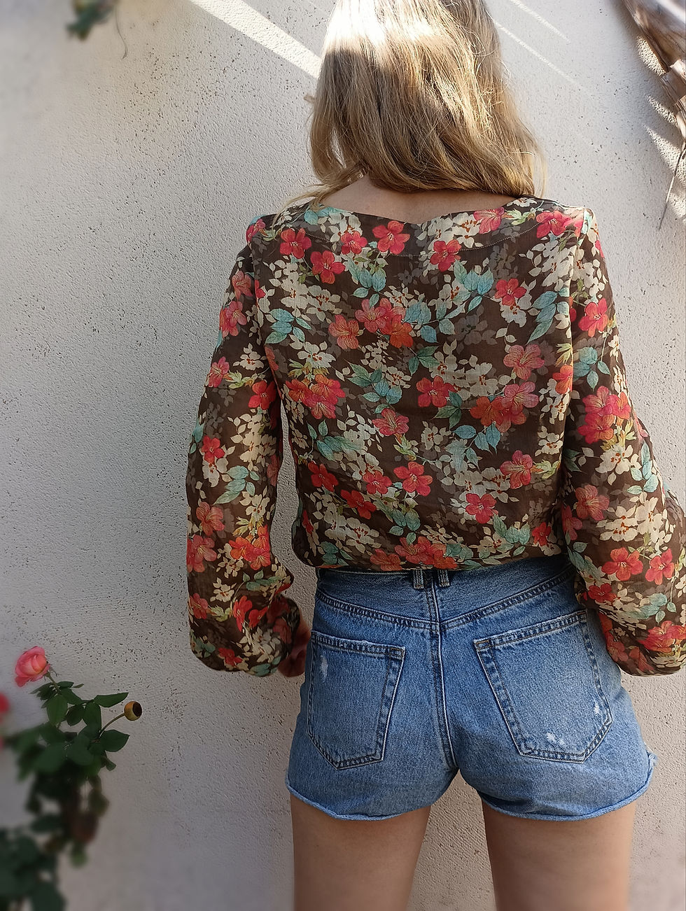 Hibiscus / MISS PEONIA / boat-neck top with long sleeves / floral ramie / handmade by Kadrika