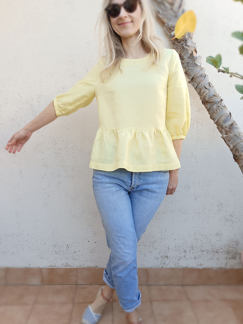 Thumbnail: Fresh yellow / SPRING SALVIA / 3/4-sleeve peplum top / medium weight linen / handmade by Kadrika