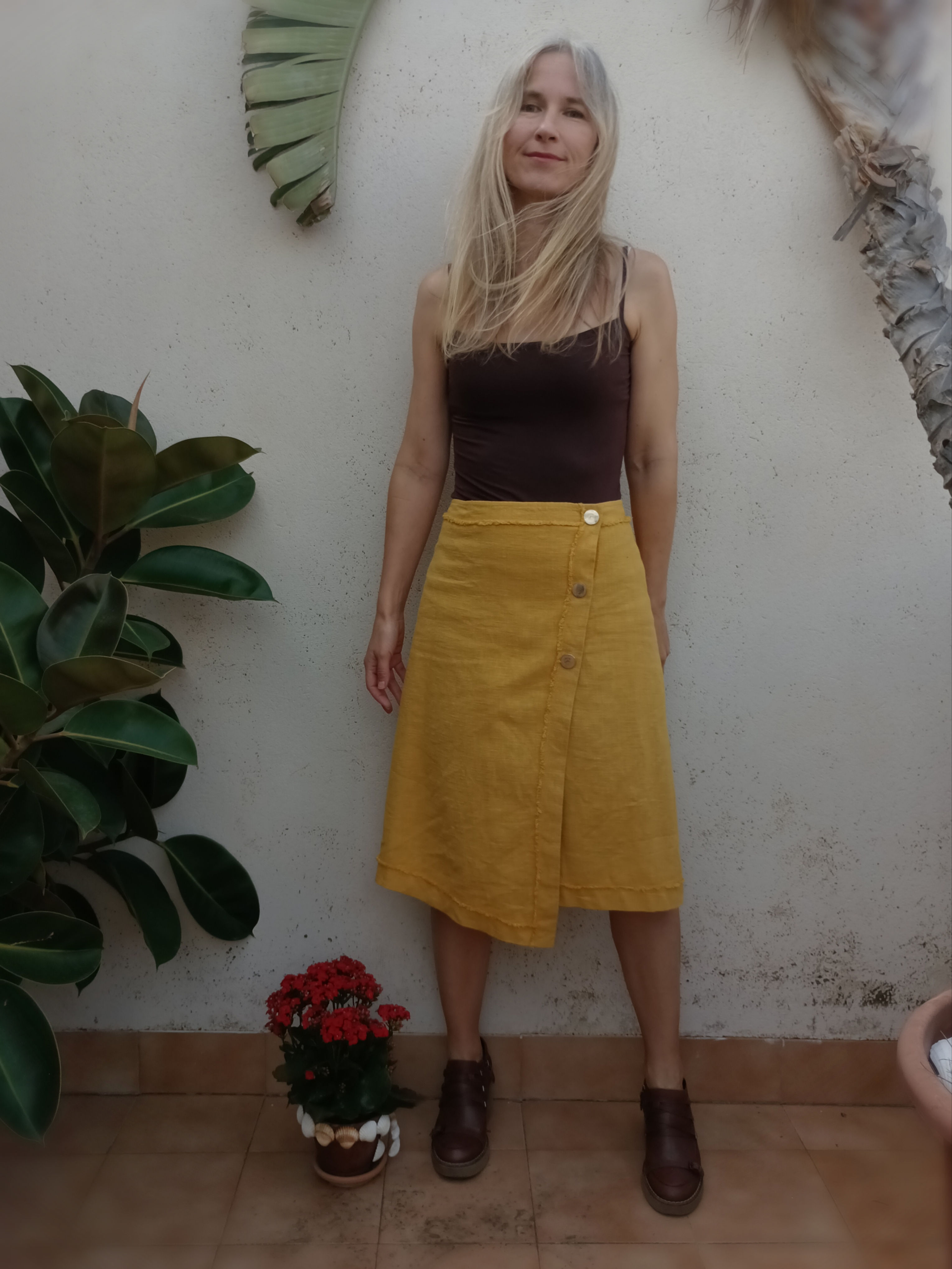 Yellow / HELENIUM AUTUMNALE / wrap-skirt / ramie tweed / handmade by Kadrika