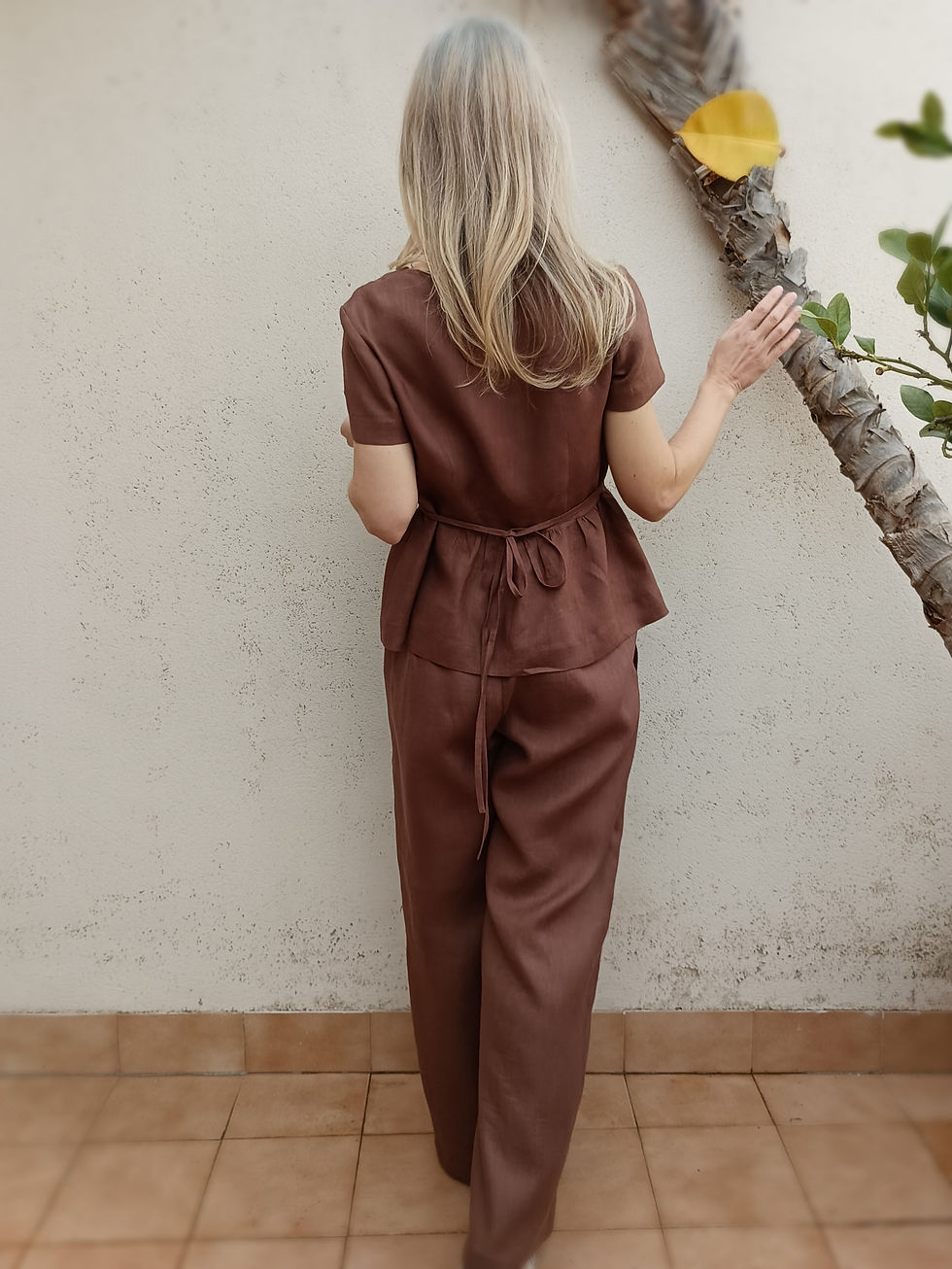 Thumbnail: Brown / AGOSERIS / short-sleeve peplum top / medium weight linen / handmade by Kadrika