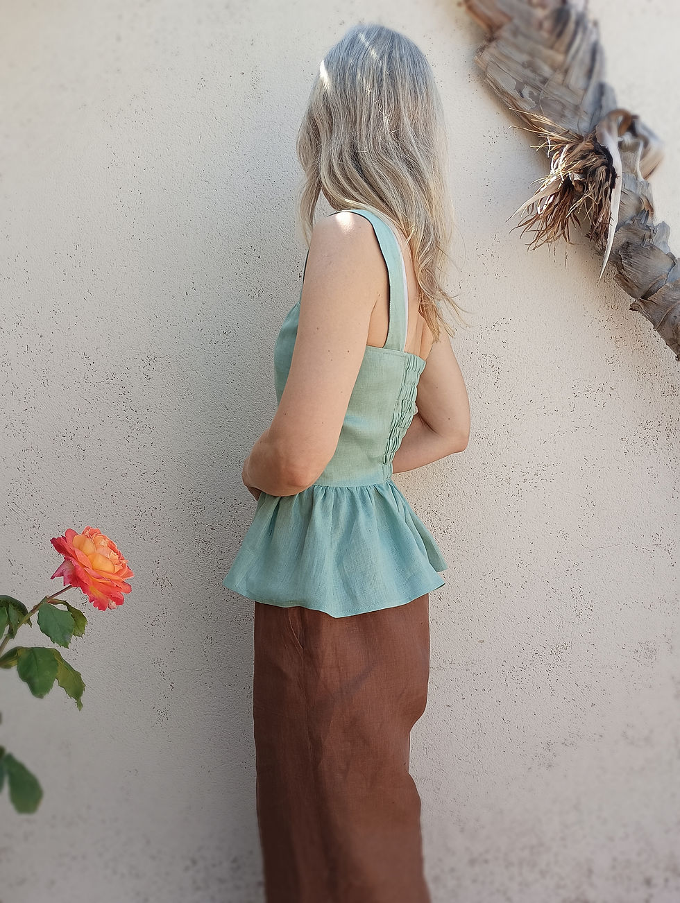 Thumbnail: Ocean green / CHAMOMILE / button-front peplum top / lightweight linen / handmade by Kadrika