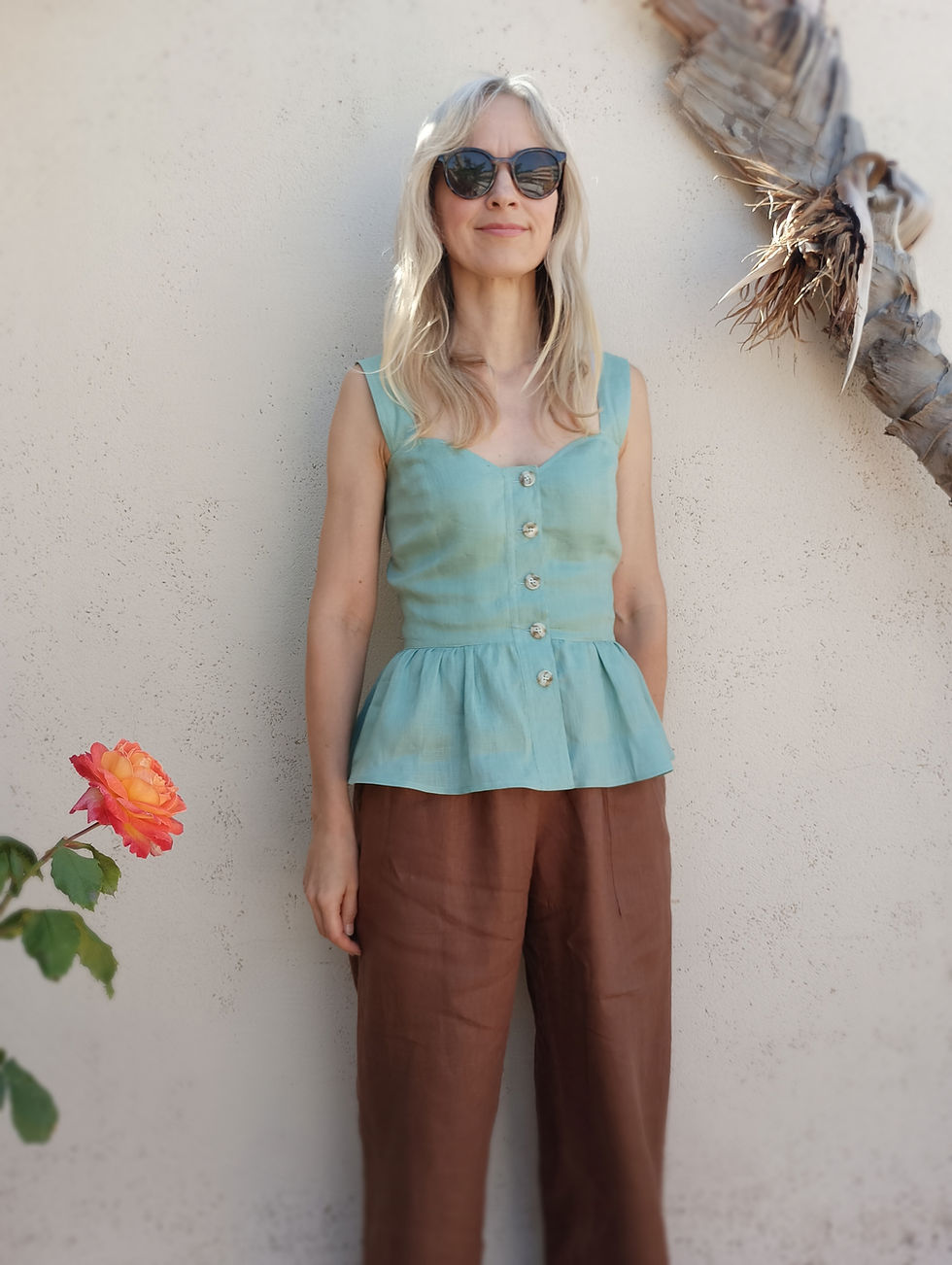 Thumbnail: Ocean green / CHAMOMILE / button-front peplum top / lightweight linen / handmade by Kadrika