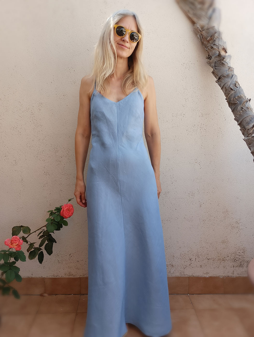 Thumbnail: Lupine blue / MONSTROSE / bias cut, open back, maxi dress / medium weight linen / handmade by Kadrika