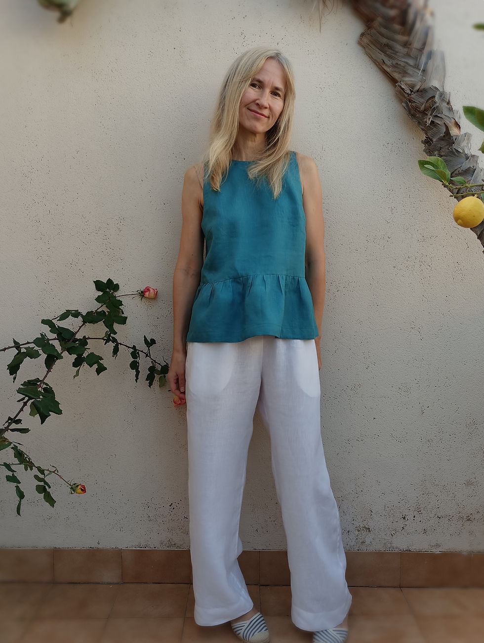 Thumbnail: Teal blue / SALVIA / sleeveless peplum top  / medium weight linen / handmade by Kadrika