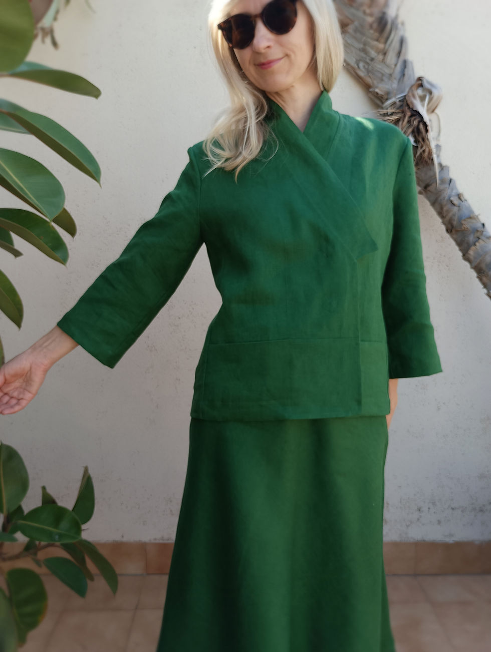 Thumbnail: Green / GINKGO / kimono blazer with belt / heavy linen / handmade by Kadrika