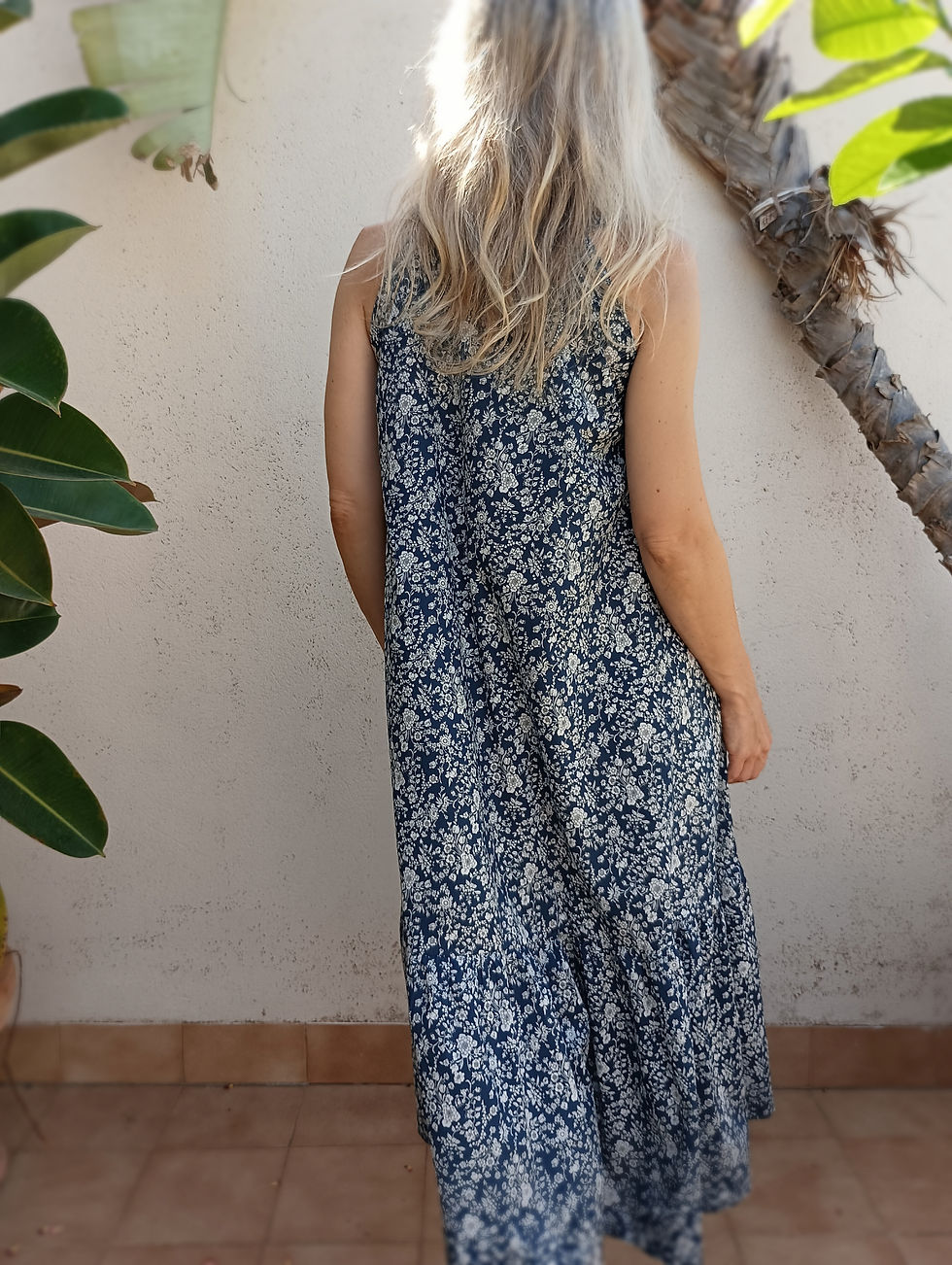 Thumbnail: Navy / SNAPDRAGON / sleeveless tiered dress / floral lawn cotton / handmade by Kadrika