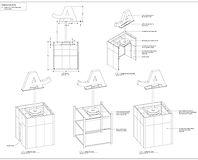 Technical fabrication drawings showing construction details and assembly views for a custom dimensional letter A.