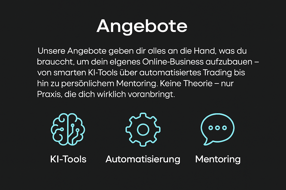 Übersicht der NextlevelMo-Angebote: KI-Tools, Automatisierung und Mentoring für den Aufbau eines Online-Business