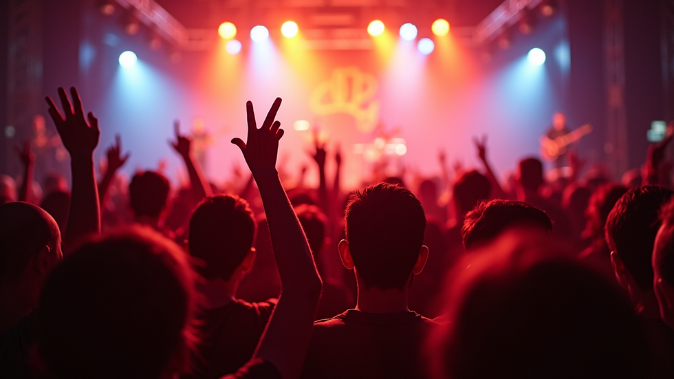 Eye-level view of a vibrant concert crowd enjoying live music