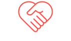 Two hands shaking in the shape of a heart.