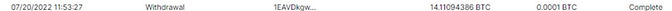 14.11 BTC Withdrawn by Thieves
