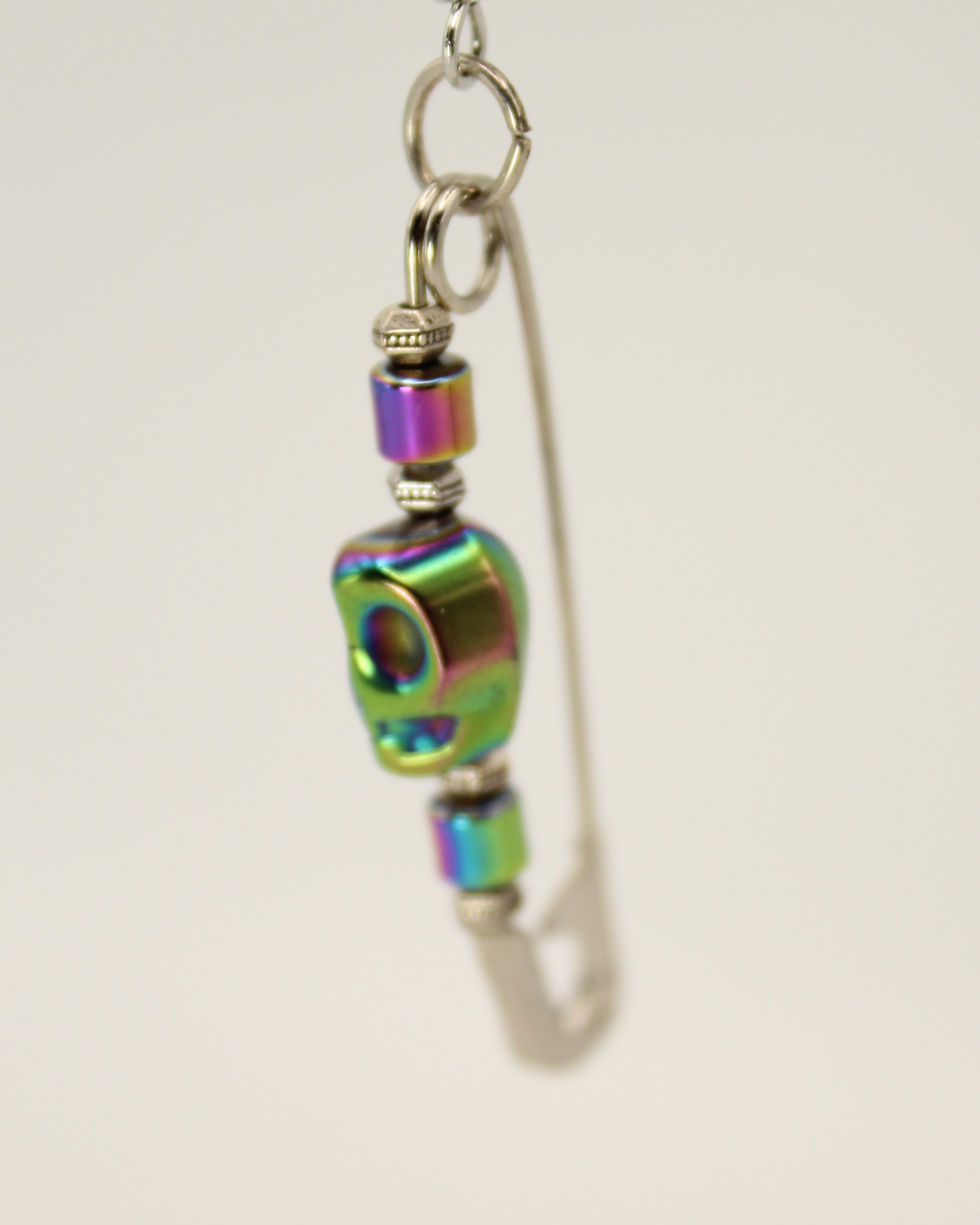Thumbnail: Rainbow Skull Safety Pin Earrings