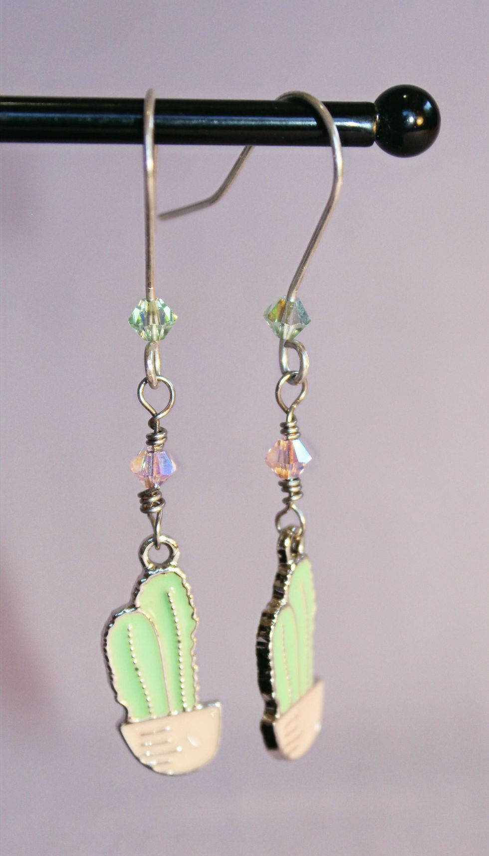 Thumbnail: Pink and Green Enamel Cactus Earrings