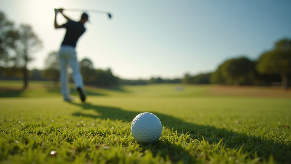 Close-up view of a golfer practicing their swing on the driving range