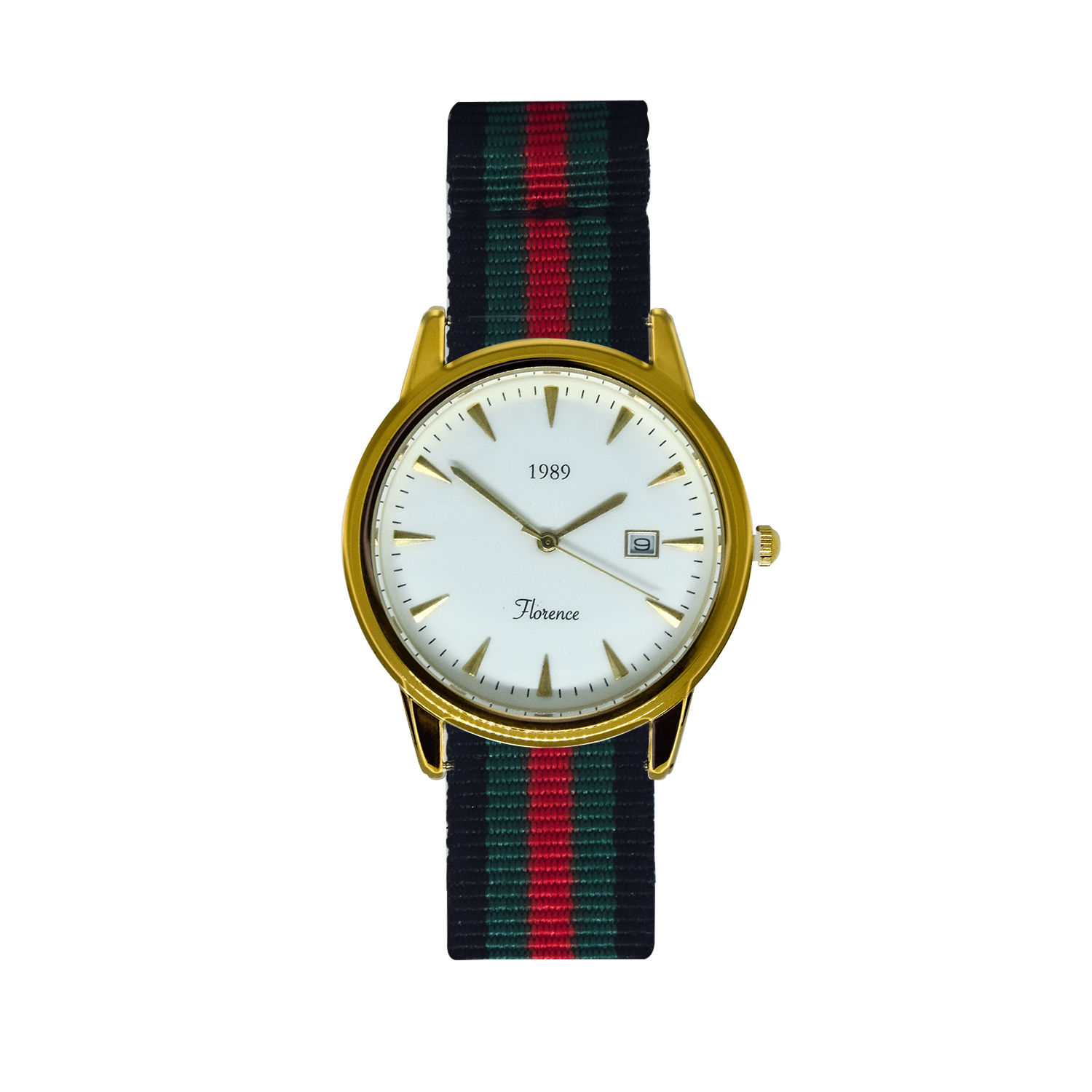 Florence Gold Frame White Dial Rufous Bangladesh Green Nylon