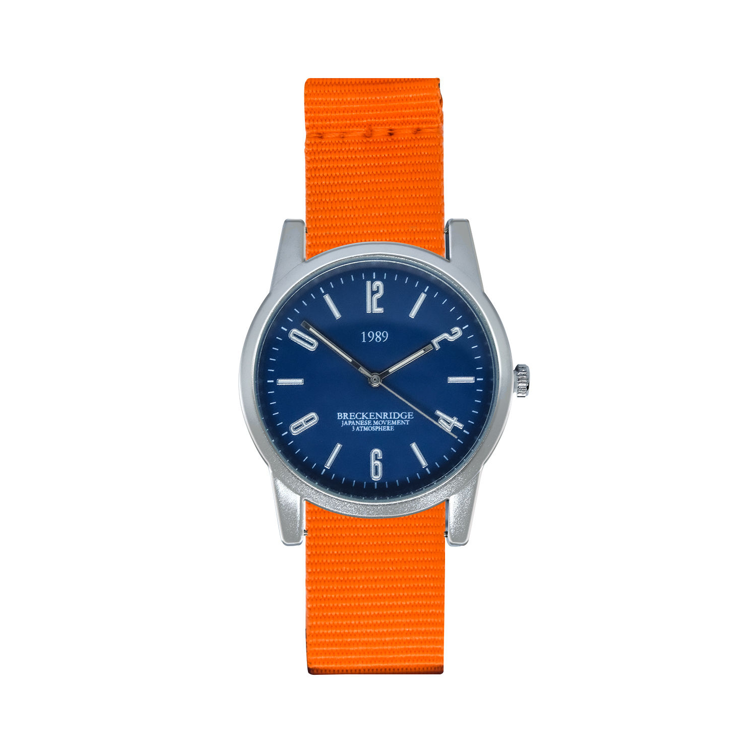 Breckenridge Frosted Silver Blue Dial Tangerine Orange Nylon
