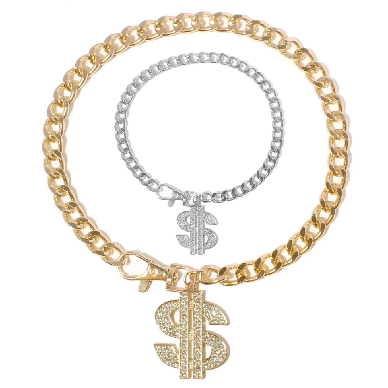 Thumbnail: BlingPaw™ Luxury Dog Collar Necklace for Small Medium Dogs Dollar Sign Pendants