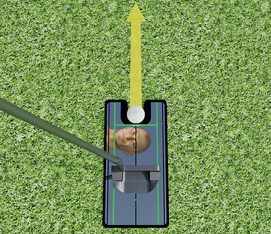 Golfer making a smooth stroke on a putting mirror, keeping head still and following the stroke path guides