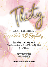 A6 Invites with Envelopes for Samantha's 30th, Printed and Delivered