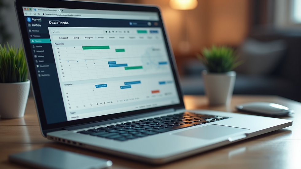 Close-up view of a laptop screen showing a social media scheduling tool dashboard