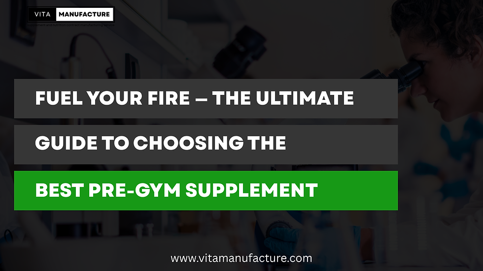 Black background image with white and green overlay text reading “Fuel Your Fire — The Ultimate Guide to Choosing the Best Pre-Gym Supplement,” designed to promote fitness supplement education.