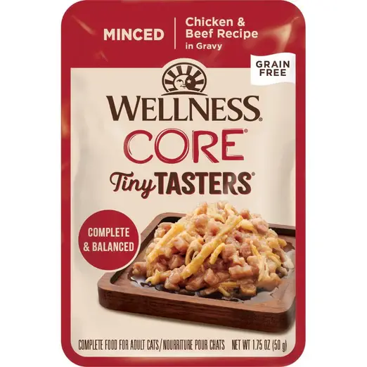 Wellness CORE Tiny Tasters Chicken & Beef Minced Grain-Free Adult Pouch Cat Food
