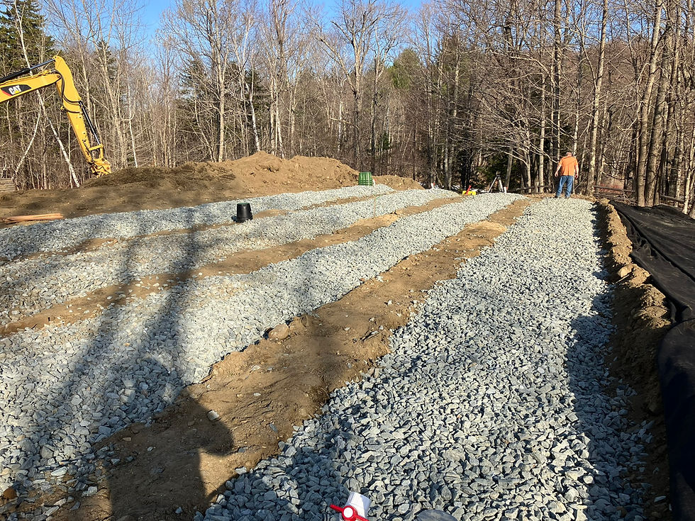 Precision excavation and aggregate backfilling for a residential septic leach field installation in Dorset, VT