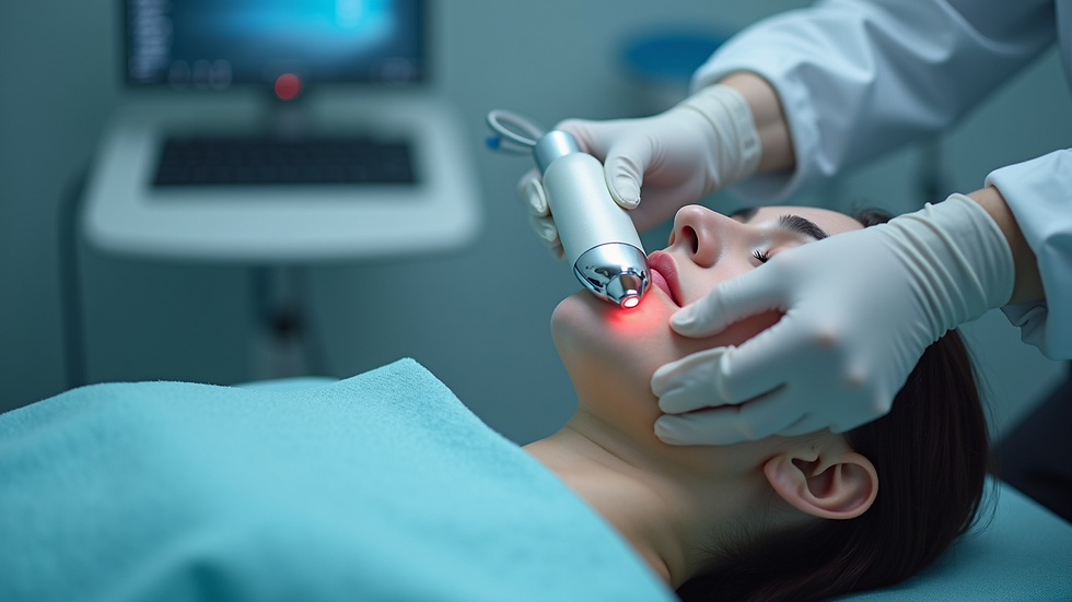 Close-up view of a laser treatment device in a clinical setting