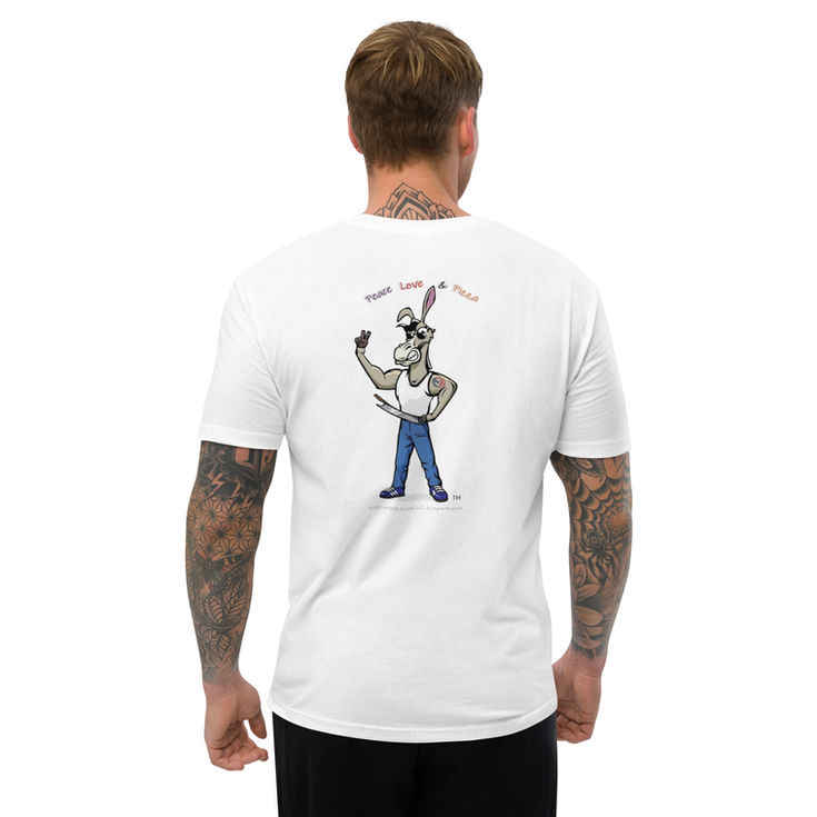 Peace, Love & Pizza Cutter Mascot T-Shirt on back of man